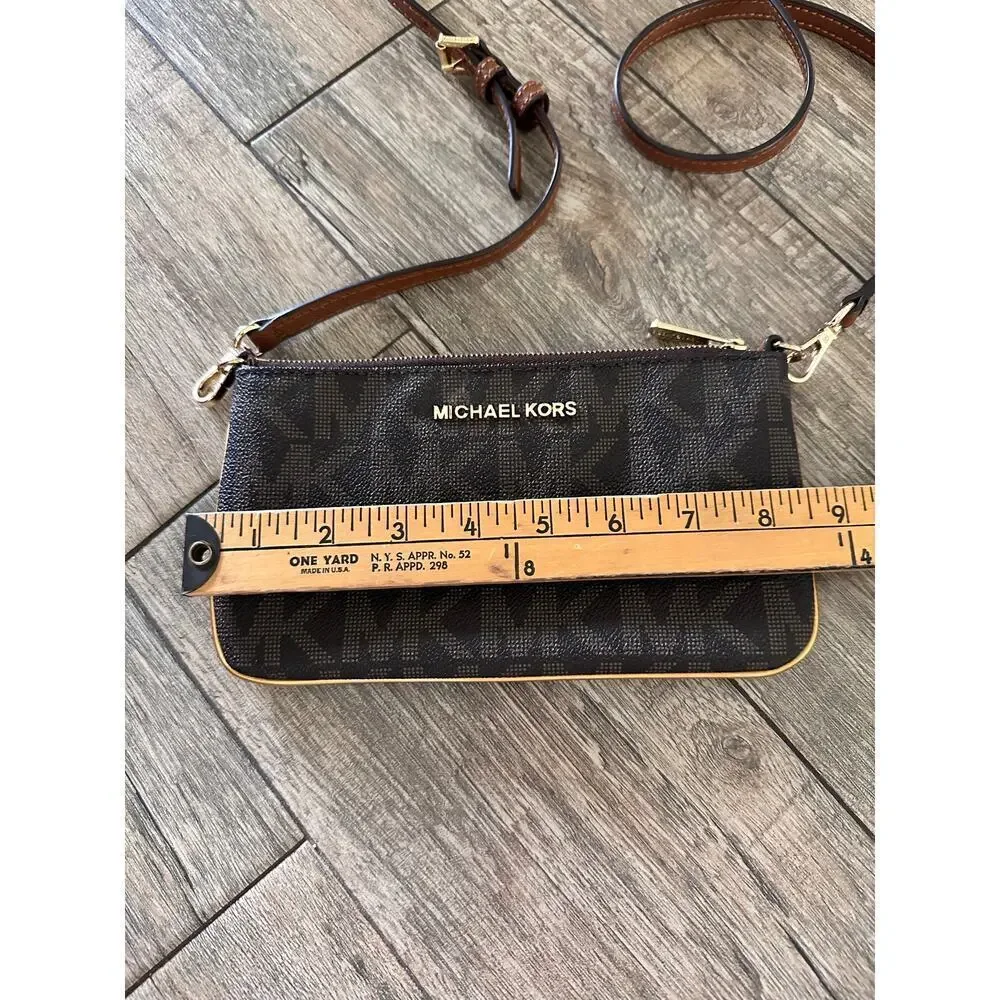 Michael Kors Women's Brown MK Monogram Slim Specchio Crossbody Bag